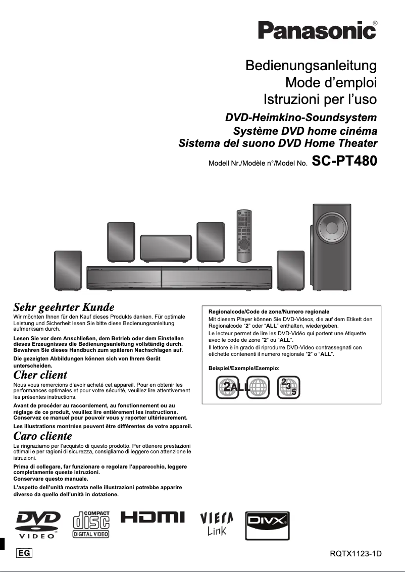 Page 1 de la notice Manuel utilisateur Panasonic SC-PT480