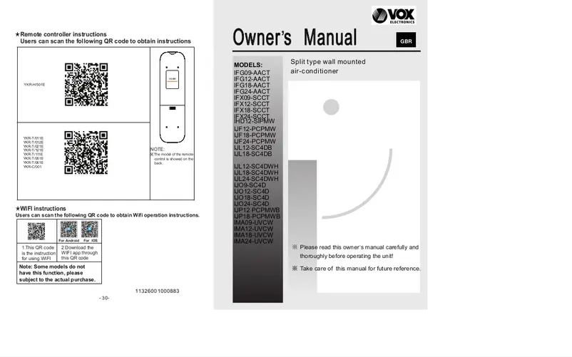 Page 1 de la notice Manuel utilisateur VOX IMA12-UVCW