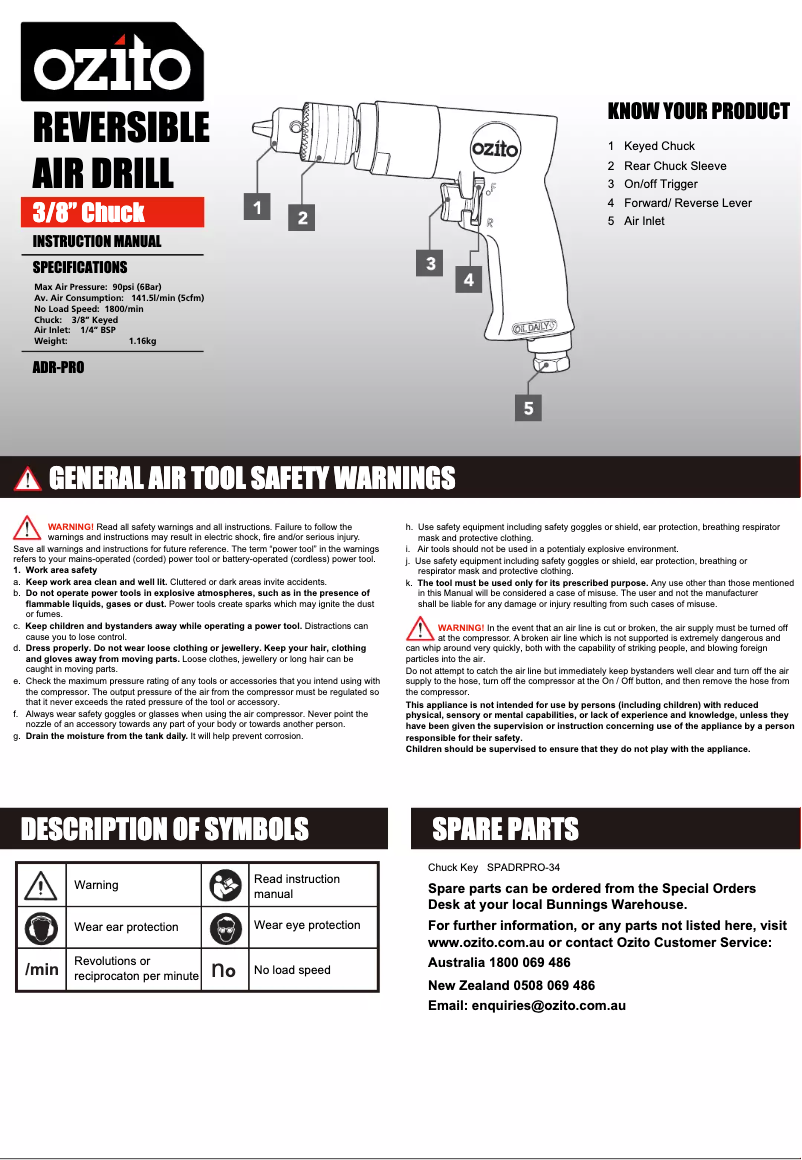 Page 1 de la notice Manuel utilisateur Ozito ADR-PRO