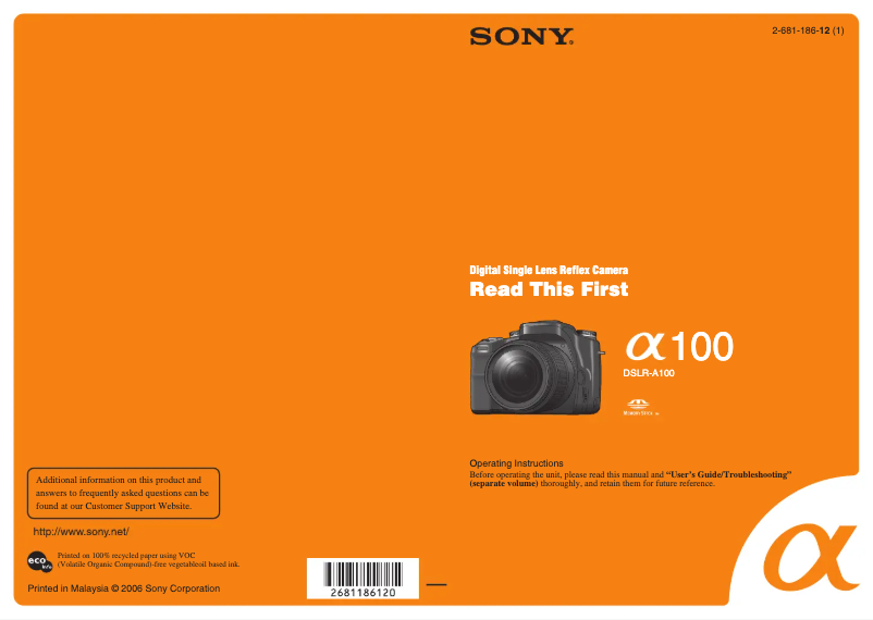Page n°1 - Guide d'installation Sony DSLR-A100