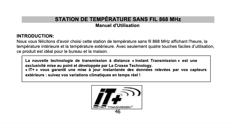 Page n°1 - Manuel utilisateur La Crosse Technology WS9162B
