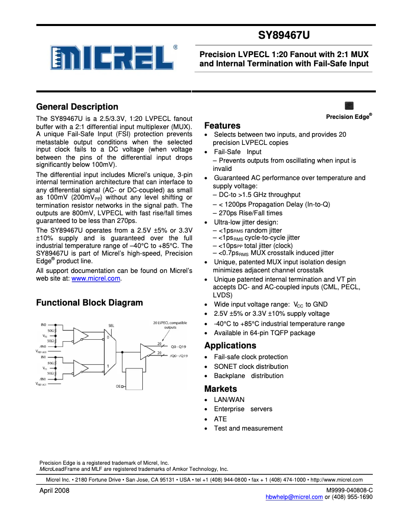 Page 1 de la notice Manuel utilisateur Microchip SY89467U