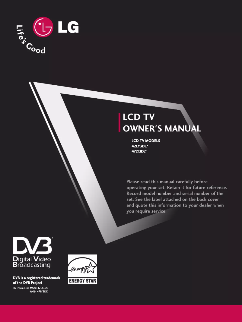 Page 1 de la notice Manuel utilisateur LG 42LY3DE