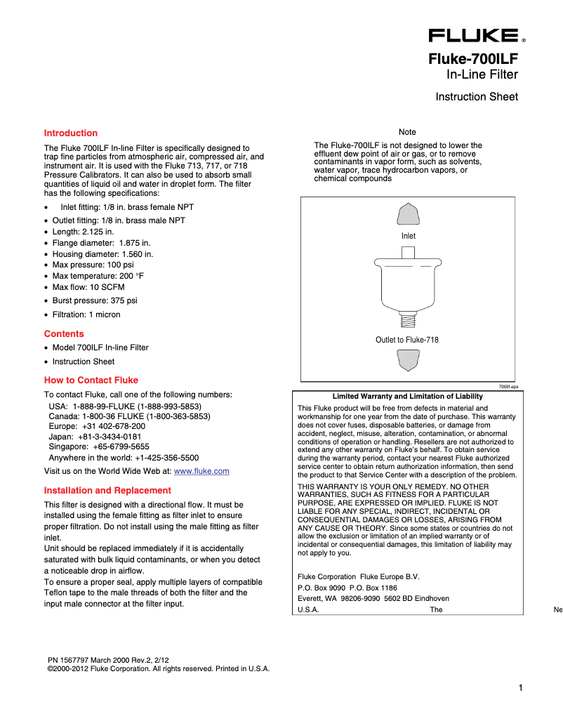 Page n°1 - Manuel utilisateur Fluke 700ILF