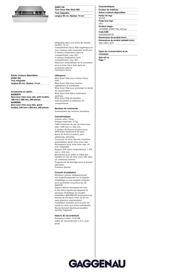 Image de la première page du manuel de l'appareil DV061100