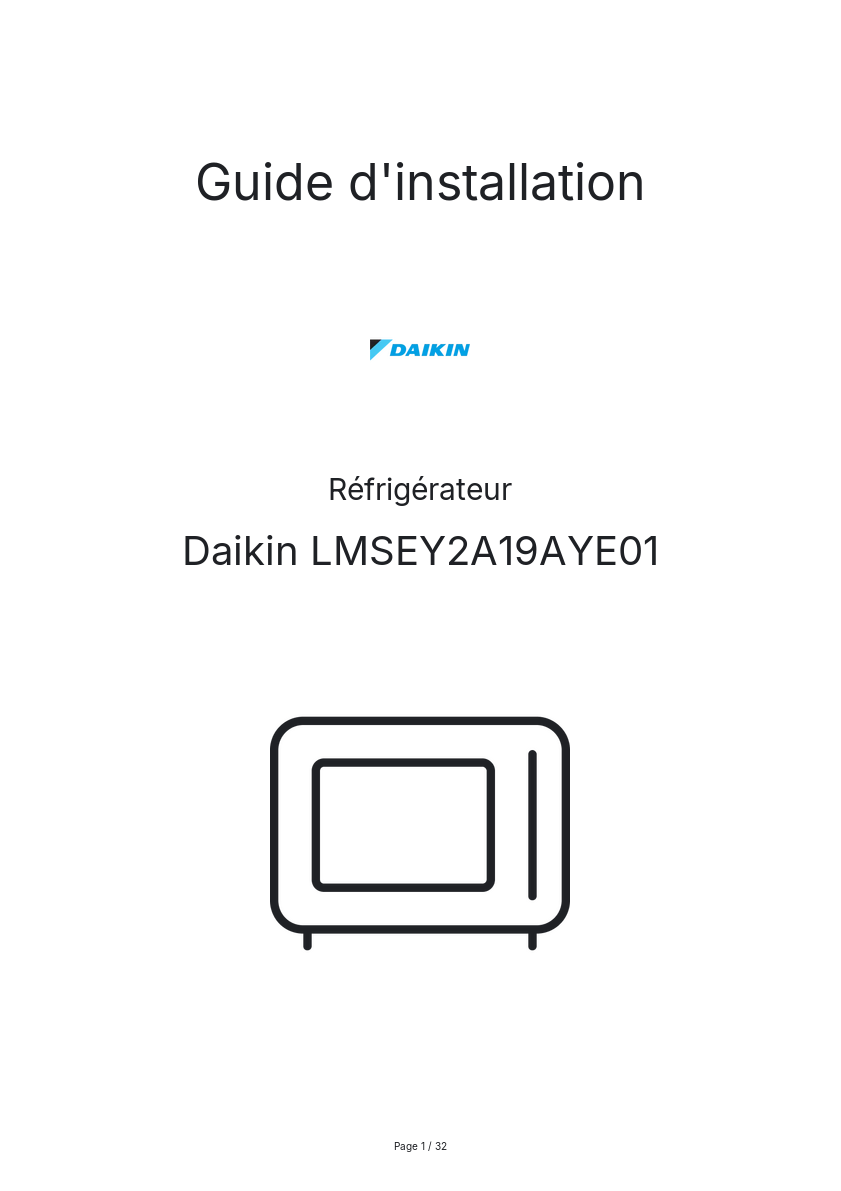Page n°1 - Guide d'installation Daikin LMSEY2A19AYE01