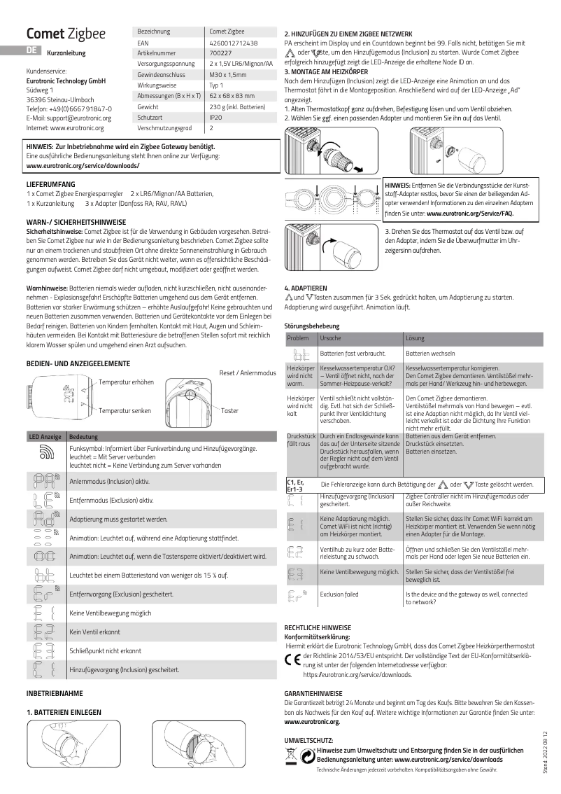 Page n°1 - Manuel utilisateur Eurotronic Comet Zigbee