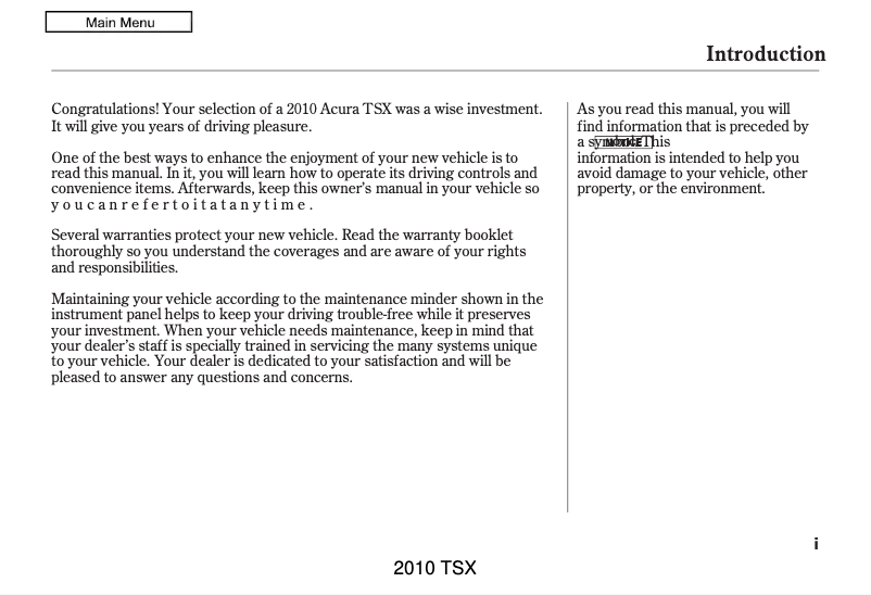 Página 1 del manual Manual de usuario Honda Acura TSX (2010)
