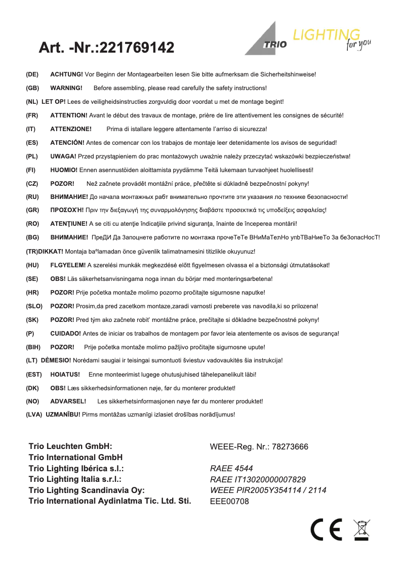 Page 1 de la notice Manuel utilisateur Trio Lighting Ganges 221769142