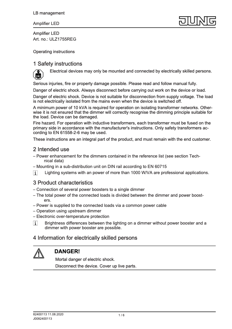 Page 1 de la notice Manuel utilisateur JUNG ULZ1755REG