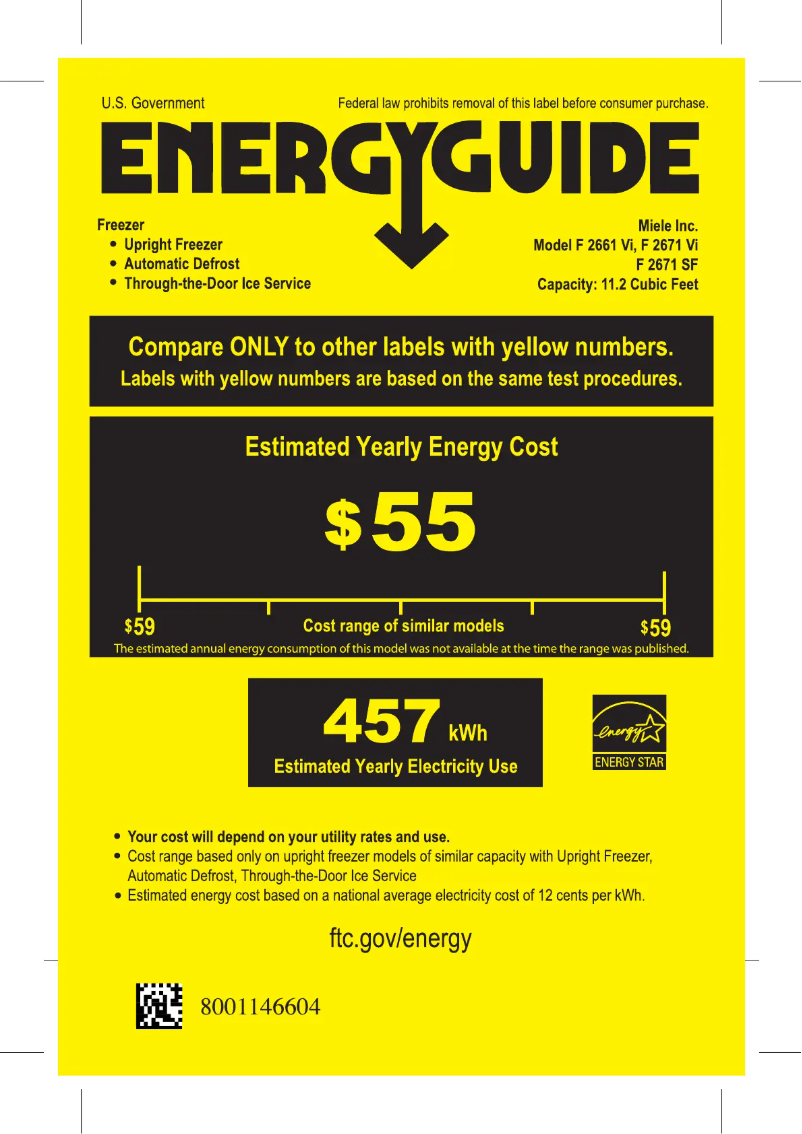 Page 1 de la notice Label énergétique Miele F 2671 SF