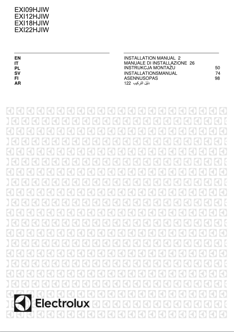 Page 1 de la notice Guide d'installation Electrolux EXI12HJIWE