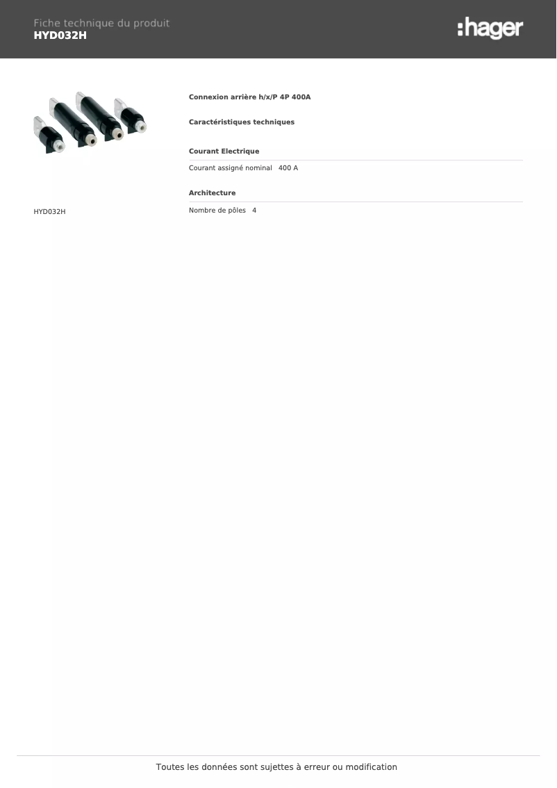Page n°1 - Fiche technique Hager HYD032H