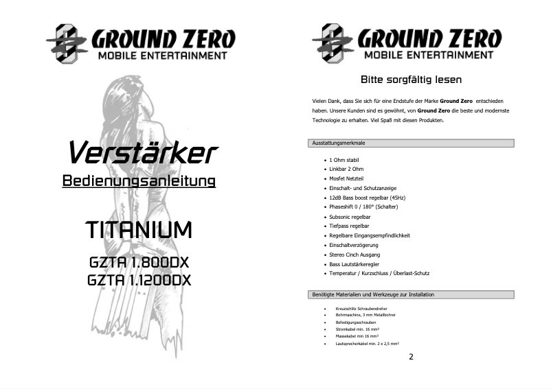 Page n°1 - Manuel utilisateur Ground Zero GZTA 1.800DX