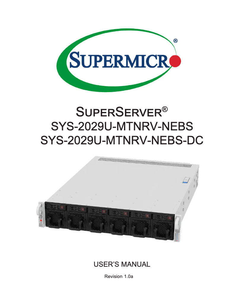 First page image of the manual for SuperServer 2029U-MTNRV-NEBS