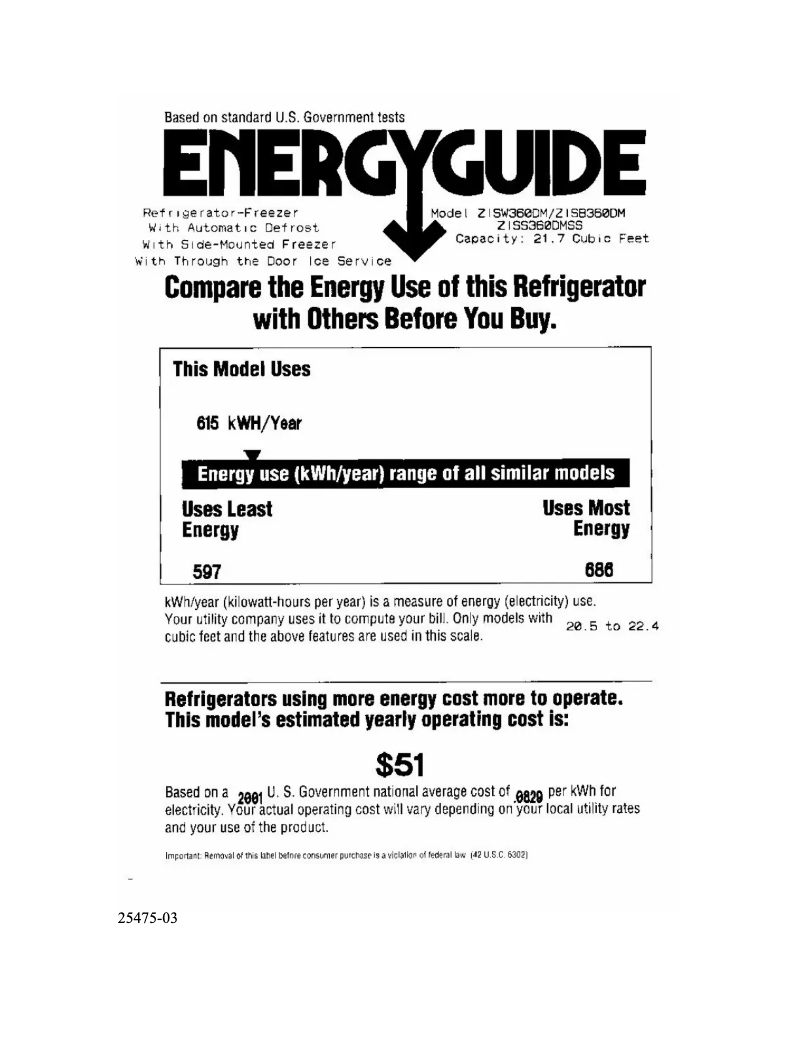 Page n°1 - Label énergétique GE ZISB360DM