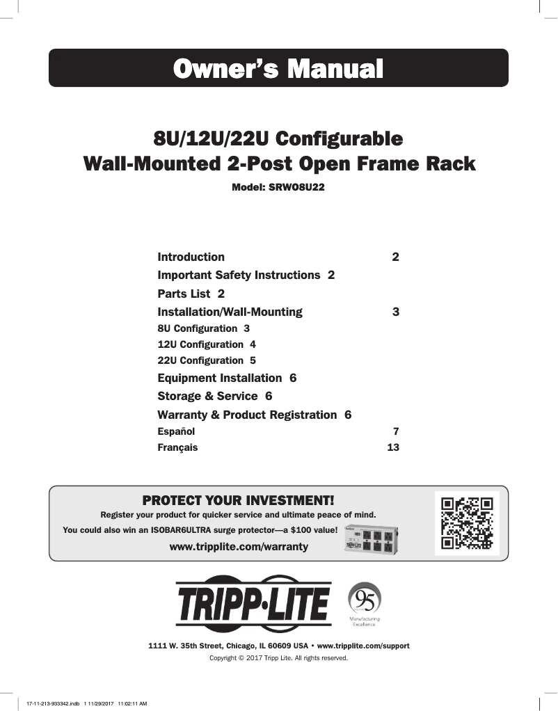Page n°1 - Manuel utilisateur Tripp Lite SmartRack SRWO8U22DP