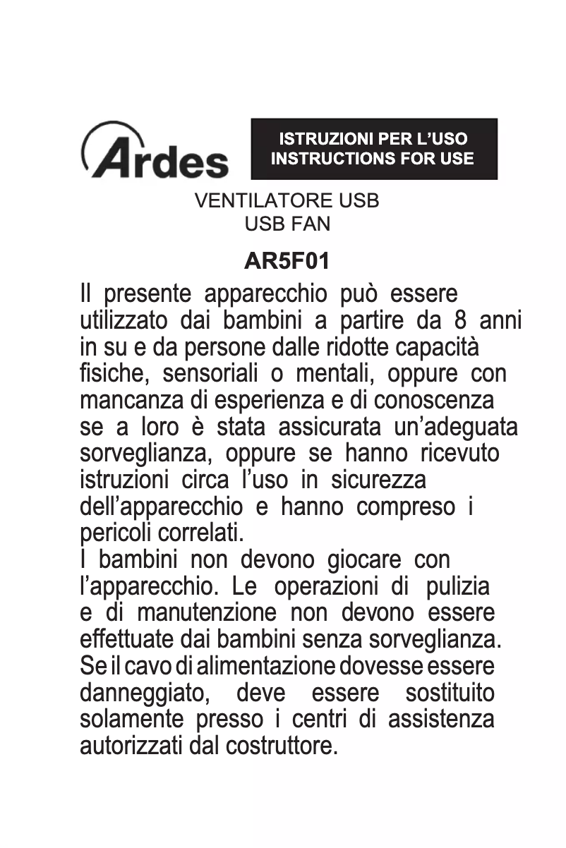 Imagen de la primera página del manual del dispositivo AR5F01B