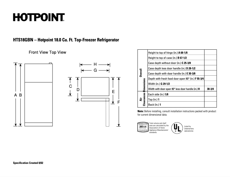Page n°1 - Fiche technique Hotpoint HTS18GBNCC