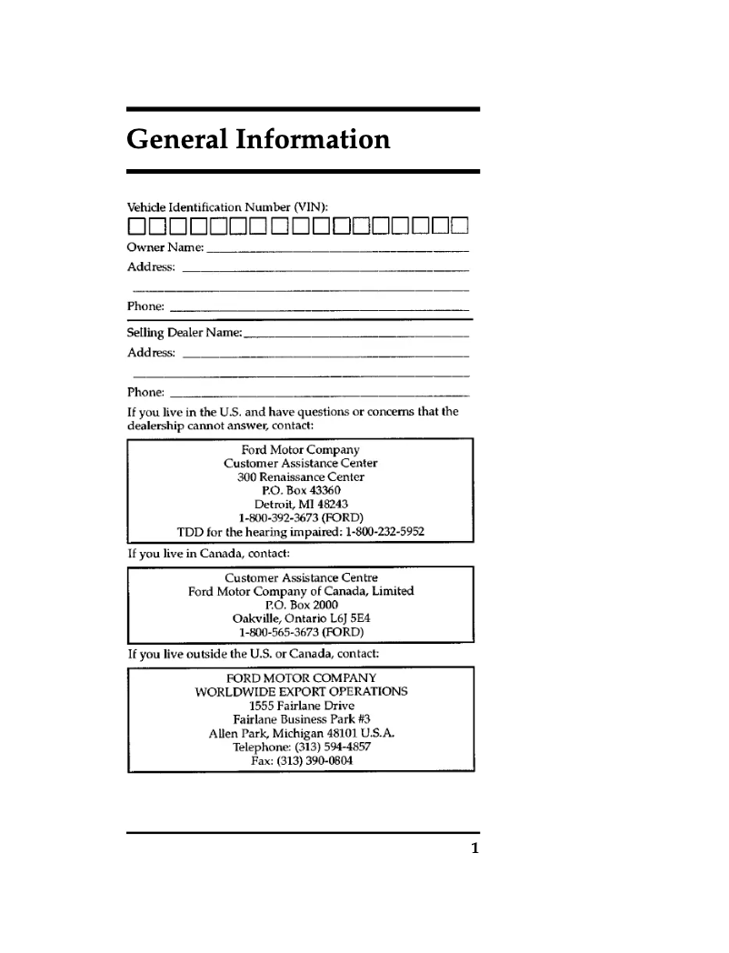 Page 1 de la notice Manuel d'utilisation et d'entretien Ford Aerostar (1997)