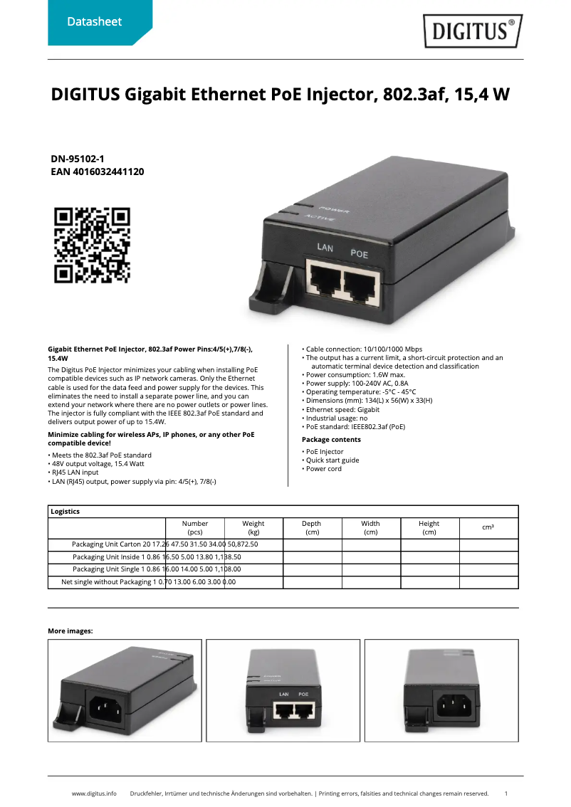 Page n°1 - Fiche technique Digitus DN-95102-1