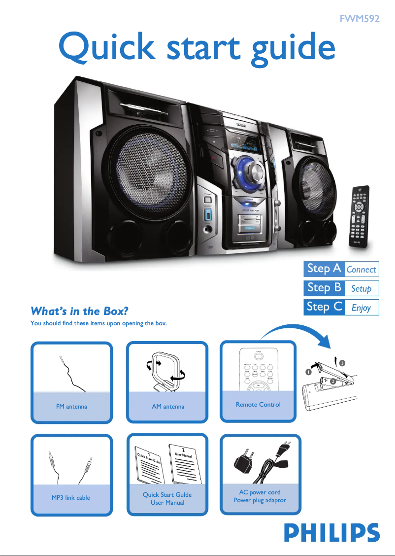 Page n°1 - Guide de démarrage rapide Philips FWM592