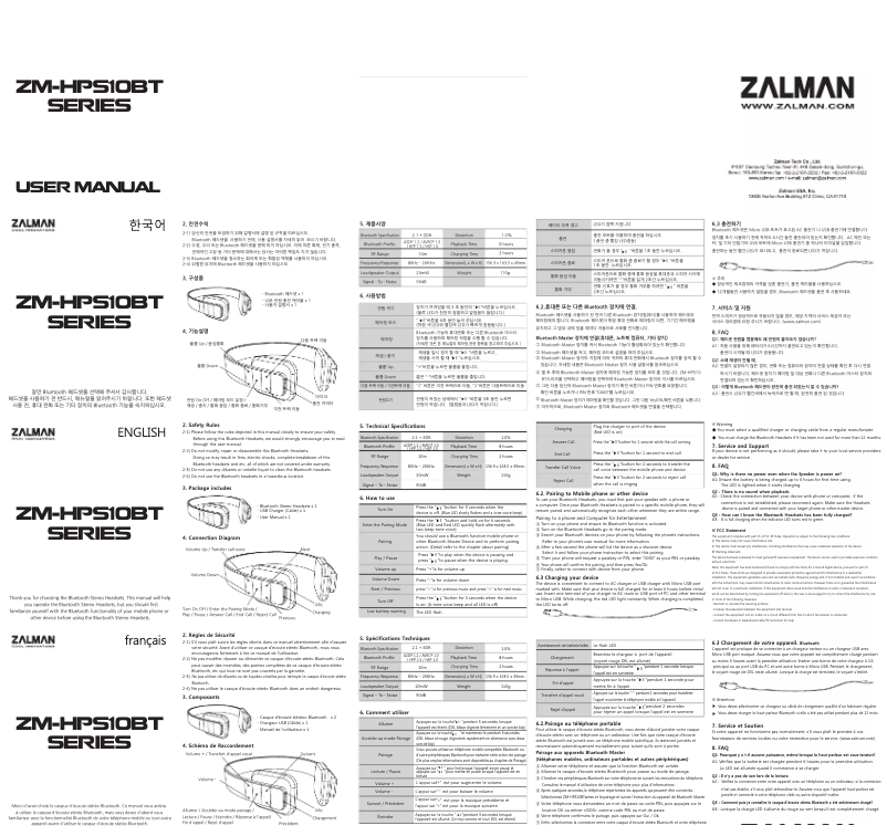 Page 1 de la notice Manuel utilisateur Zalman ZM-HPS10BT