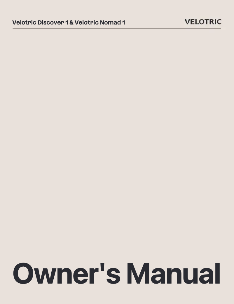 Page 1 de la notice Manuel utilisateur Velotric Discover 1