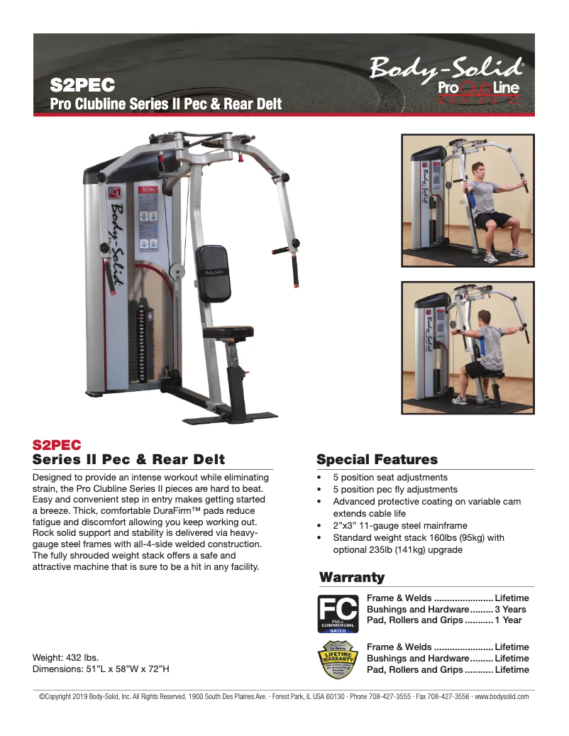 Page 1 de la notice Fiche technique Body-Solid S2PEC