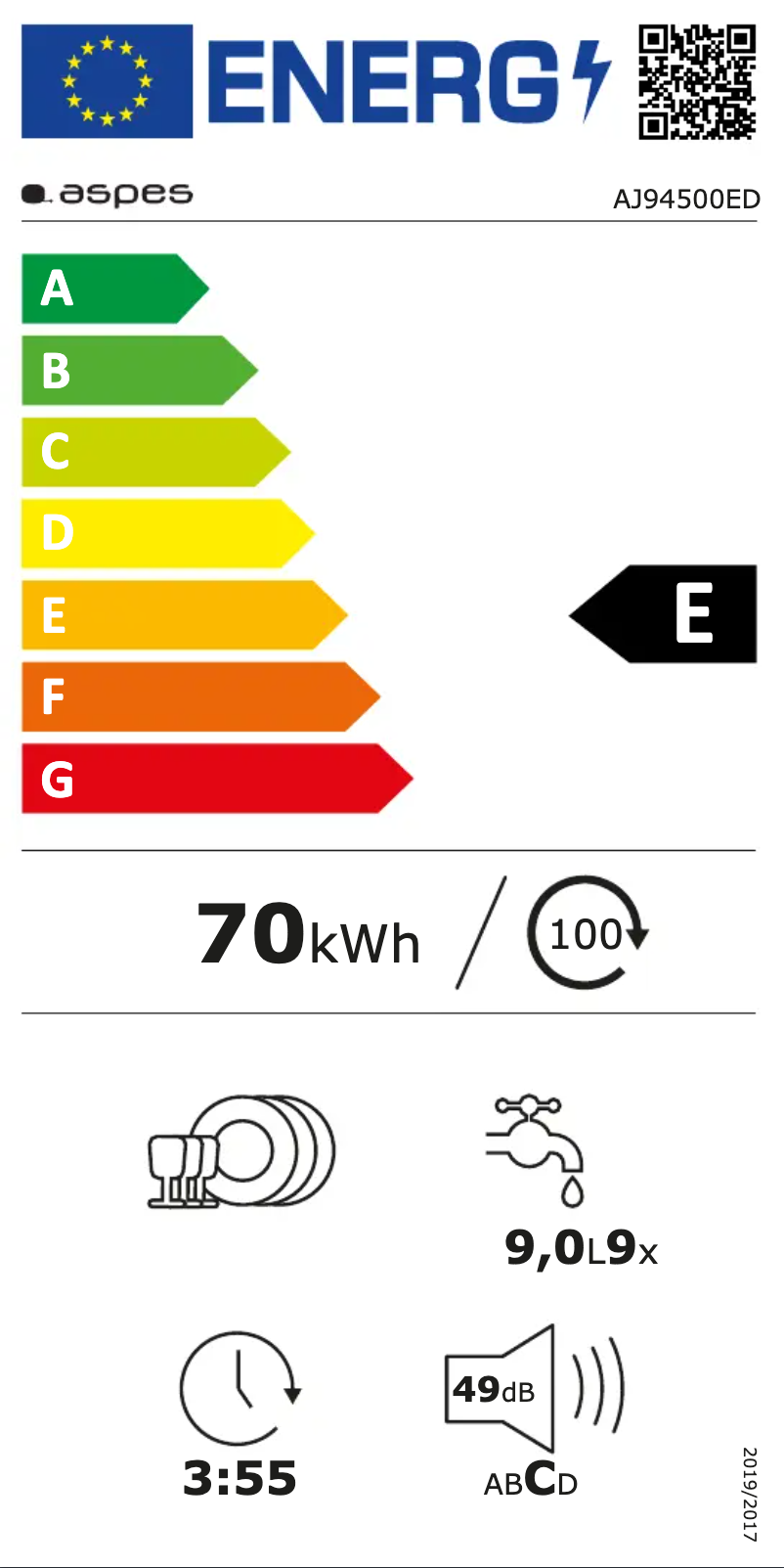 Page n°1 - Label énergétique Aspes AJ94500ED