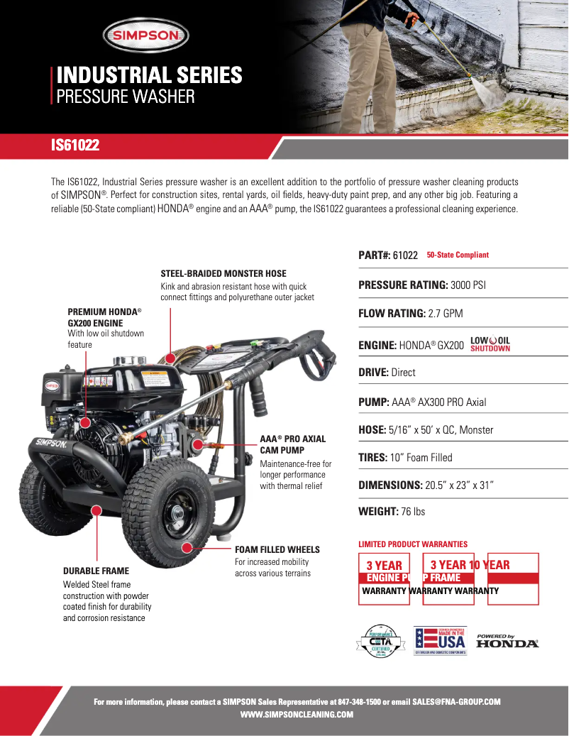 Page 1 de la notice Fiche technique Simpson IS61022-S