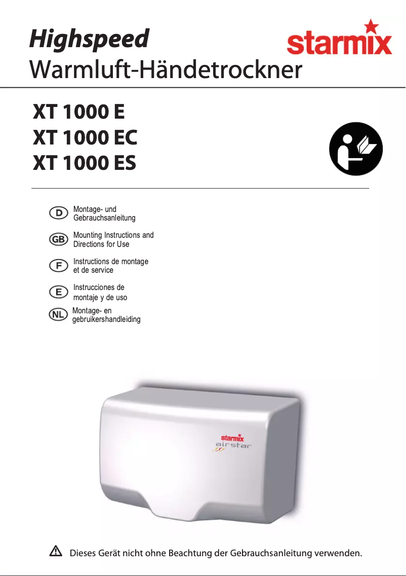 Page 1 de la notice Manuel utilisateur Starmix XT 1000 ES