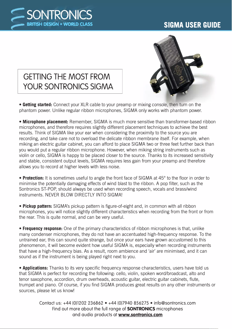 Page n°1 - Manuel utilisateur Sontronics Sigma 2