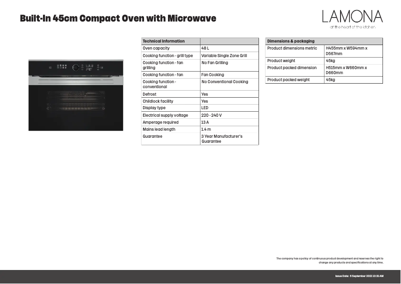 Page 1 de la notice Fiche technique Lamona LAM7004