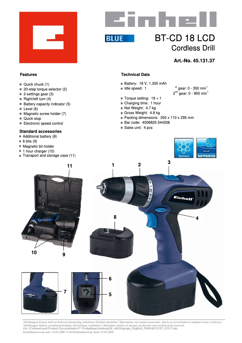 Page n°1 - Manuel utilisateur Einhell BT-CD 18 LCD