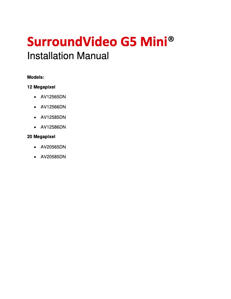 Page n°1 - Manuel utilisateur Arecont Vision AV12586DN