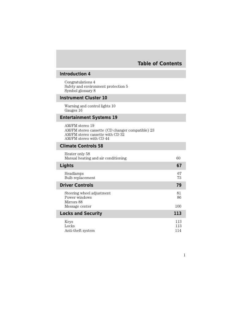 Page n°1 - Manuel utilisateur Ford Windstar (2002)
