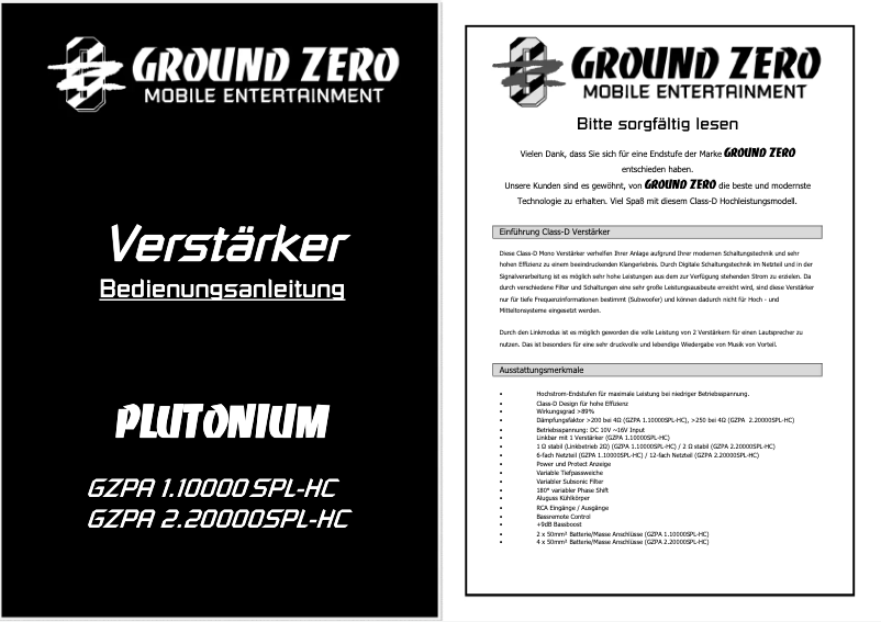 Page n°1 - Manuel utilisateur Ground Zero GZPA 1.10000SPL-HC
