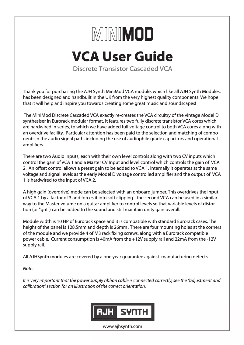 Image de la première page du manuel de l'appareil MiniMod VCA