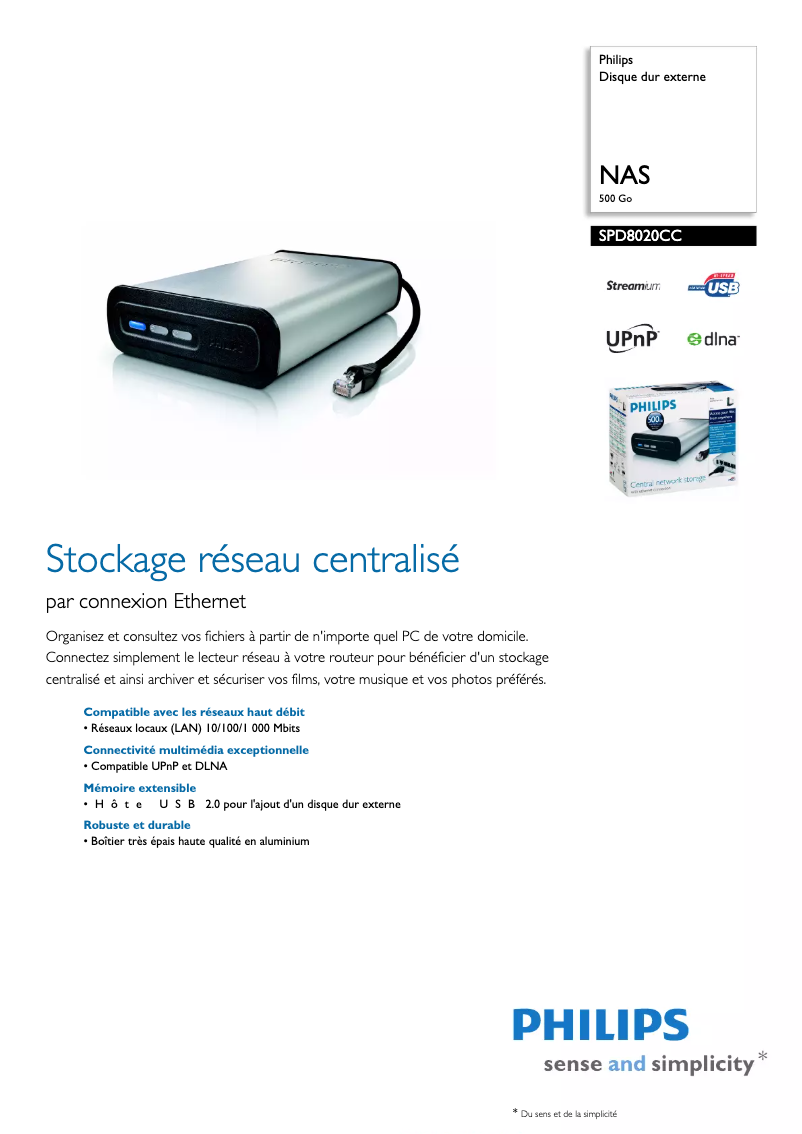 Page n°1 - Fiche technique Philips SPD8020CC