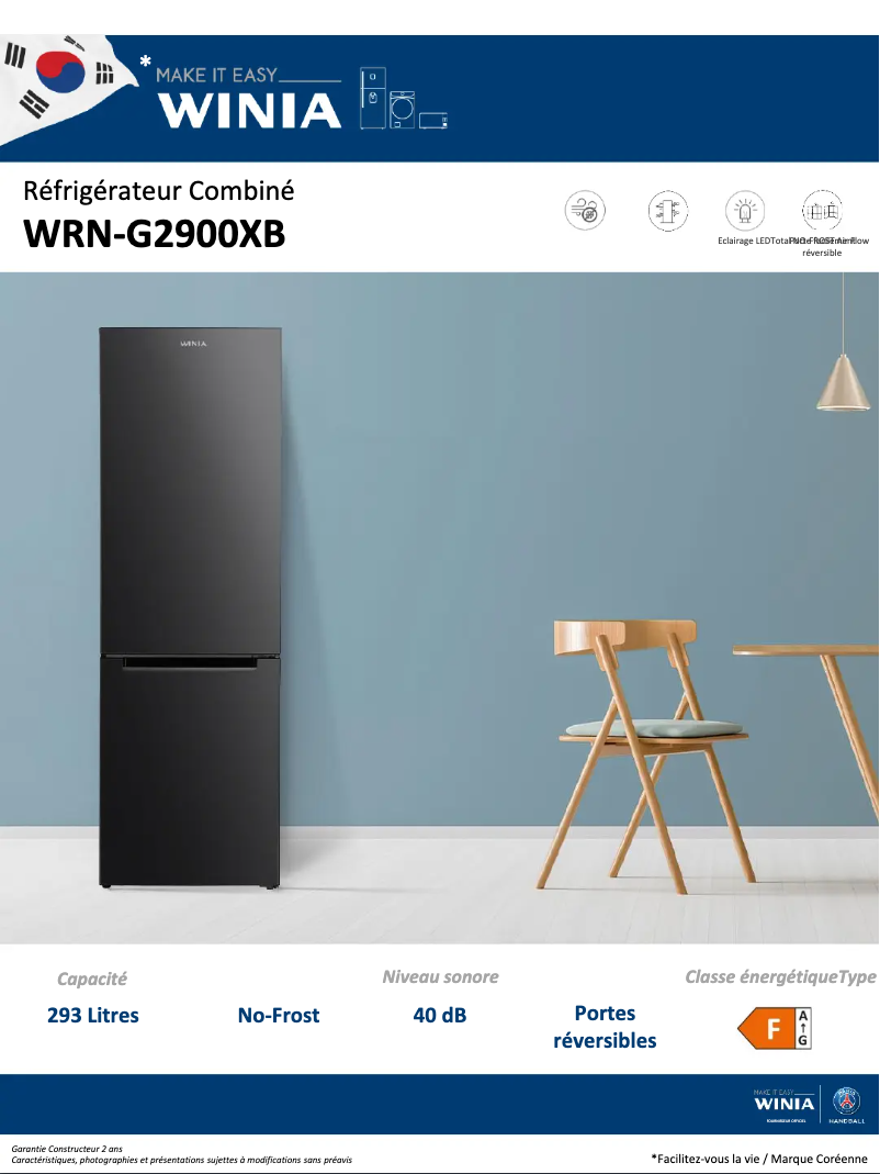 Page n°1 - Fiche technique Winia WRN-G2900XB