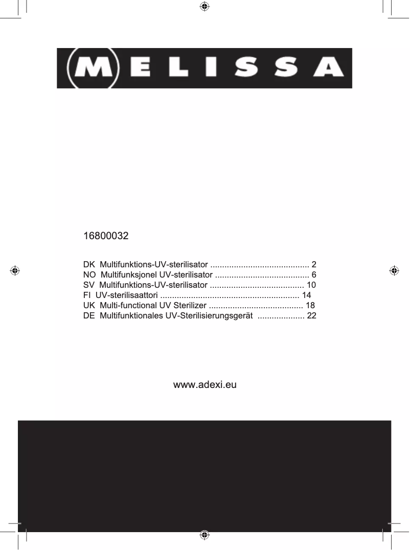 Page n°1 - Manuel utilisateur Melissa 16800032