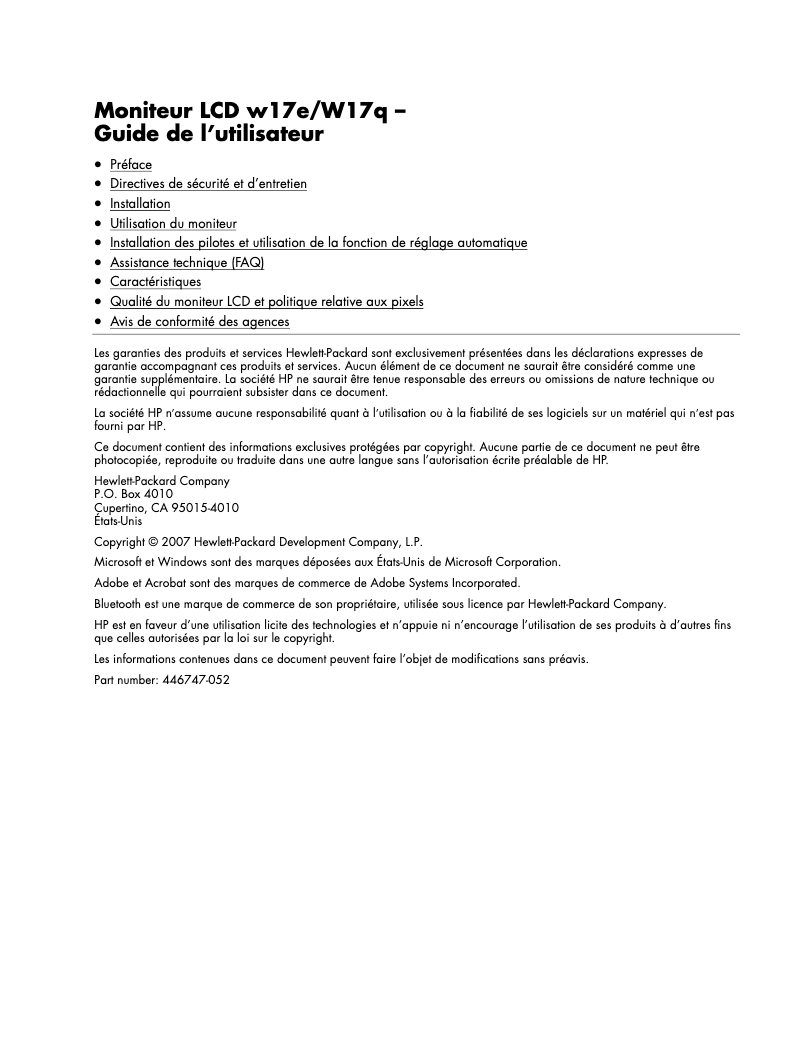 Page 1 de la notice Manuel utilisateur HP W17e