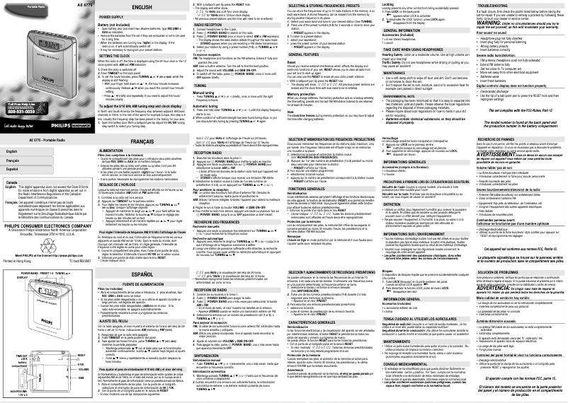 Page 1 de la notice Manuel utilisateur Philips AE6775