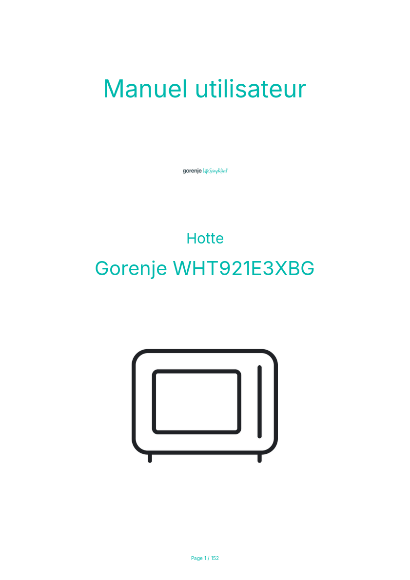 Page 1 de la notice Manuel utilisateur Gorenje WHT921E3XBG