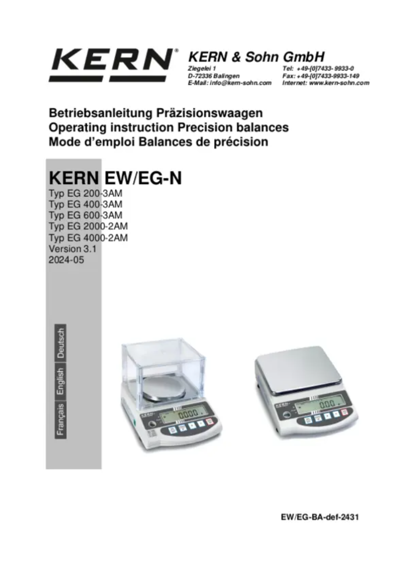 Page n°1 - Manuel utilisateur Kern EW 2200-2NM
