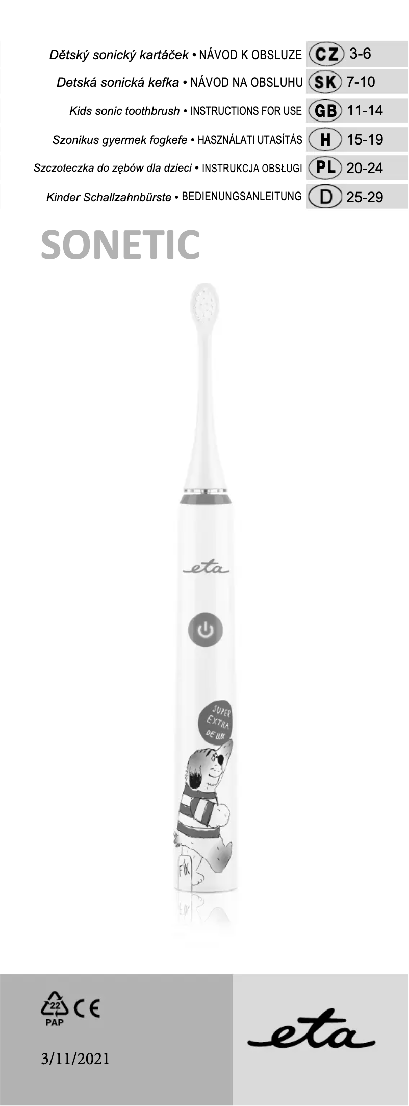 Page 1 de la notice Manuel utilisateur Eta Sonetic Kids 070690000