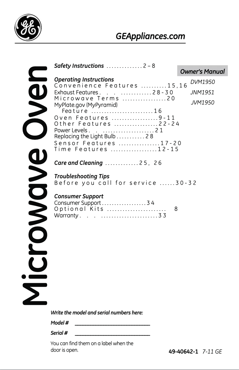 Page n°1 - Manuel utilisateur GE Adora DVM1950DRBB