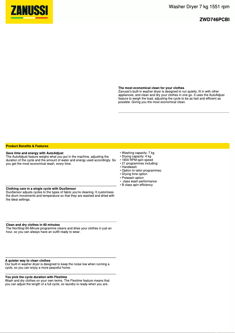 Image de la première page du manuel de l'appareil ZWD746PCBI