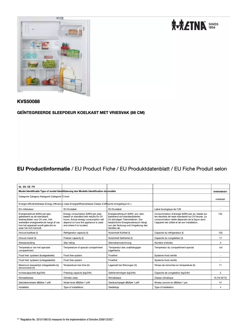 Page 1 de la notice Fiche technique Etna KVS50088